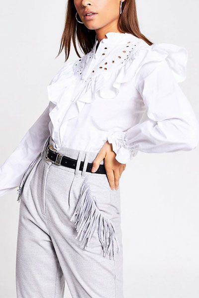 Long Sleeve Broderie Frill Shirt from River Island