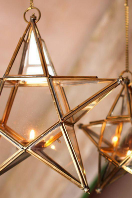 Antique Brass Glass Star Tea Light Candle Holder from Heavenly Homes & Gardens