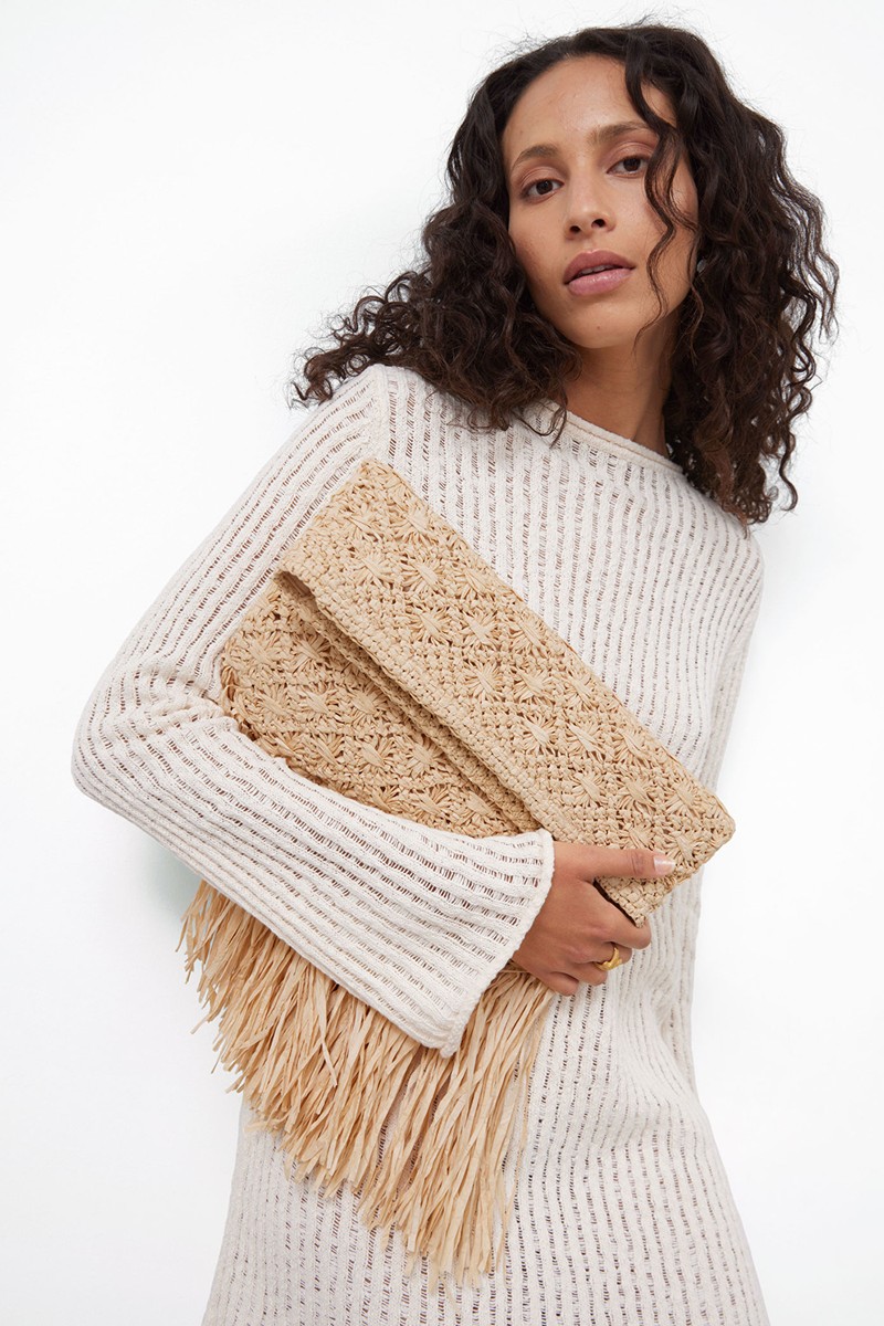 Fringed Straw Clutch