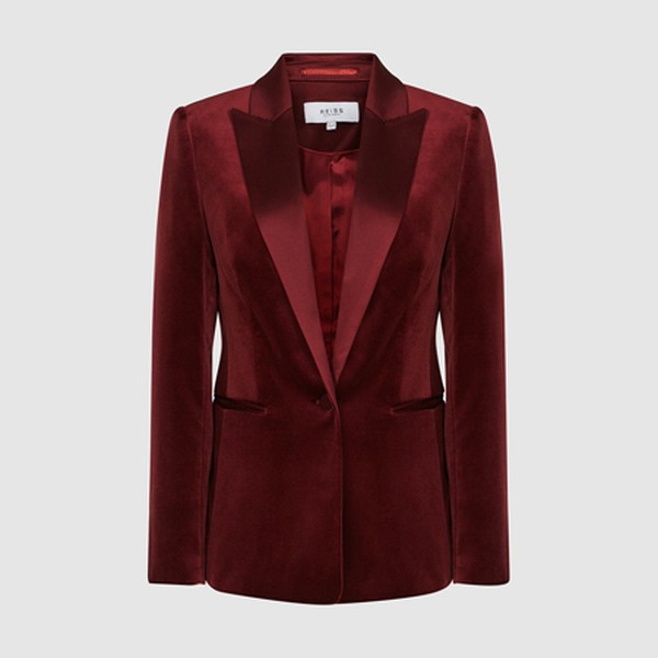 Vixena Velvet Blazer Claret from Reiss