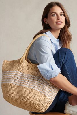 Striped Straw Tote Bag from The White Company