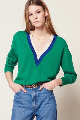 V-Neck Sweater With Two-Tone Edging from Sandro