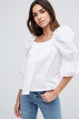 Cotton Top With Square Neck & Sleeve Drama from ASOS