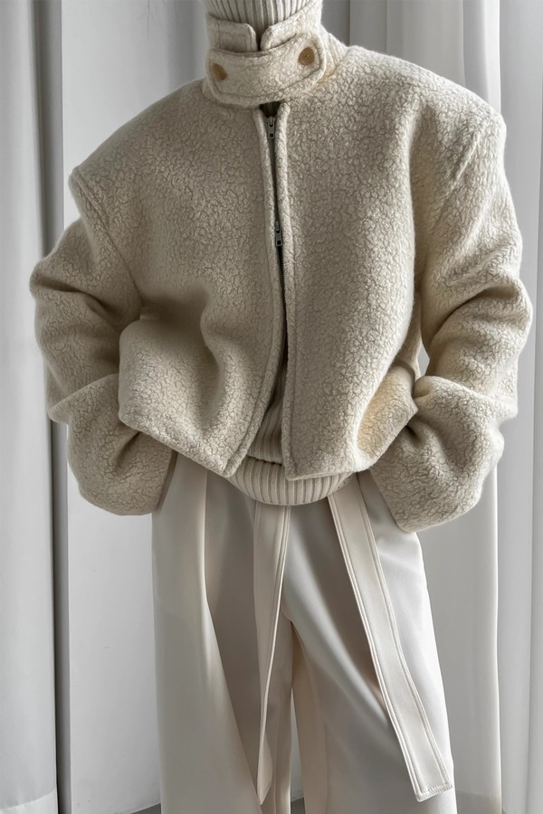 Boucle Sport Zip Up Jacket Vanilla from Marcela London