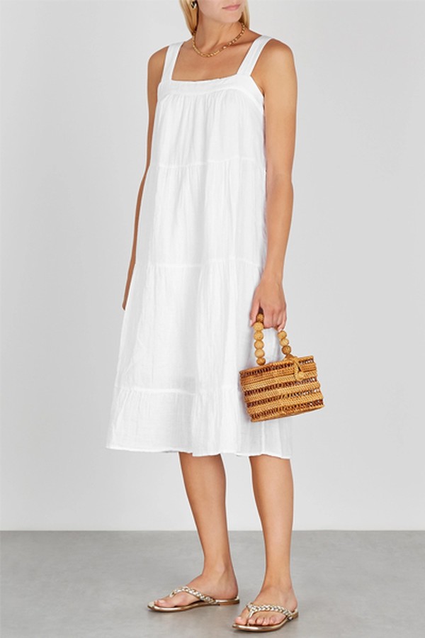 Amaya White Tiered Gauze Midi Dress from Rails