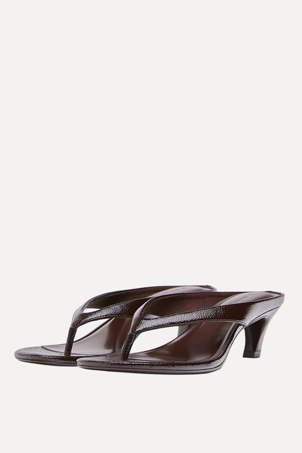 Leather Effect Thong Heeled Sandals from Stradivarius