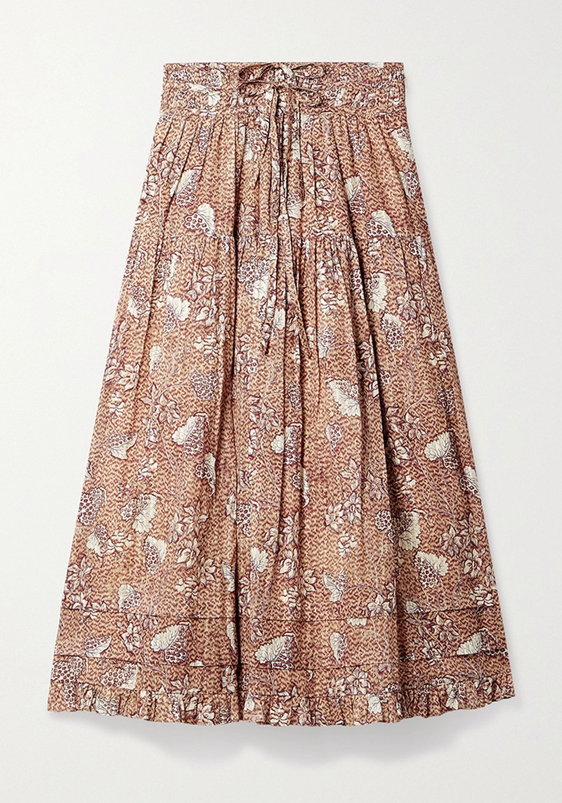 Raquel Ruffled Printed Cotton-Blend Midi Skirt from Ulla Johnson