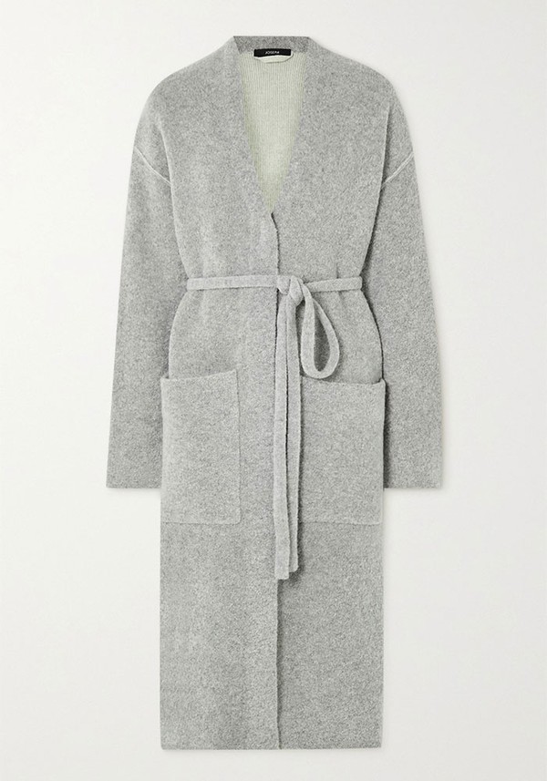 Belted Merino Wool Blend Bouclé Coat