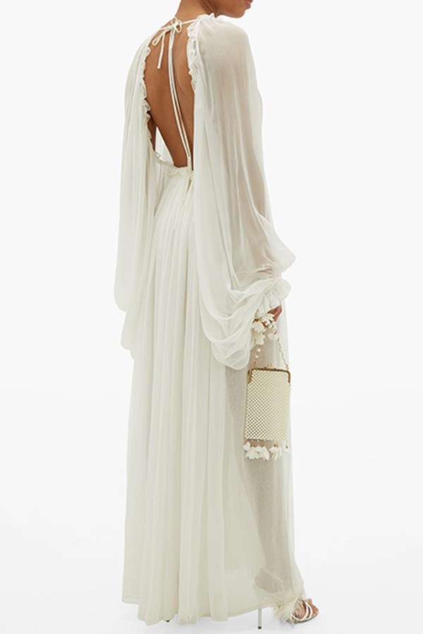 Draped-Sleeve Empire-Waist Chiffon Gown from Maison Rabih Kayrouz