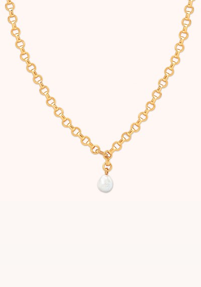 Serenity Pearl Link Chain Necklace in Gold