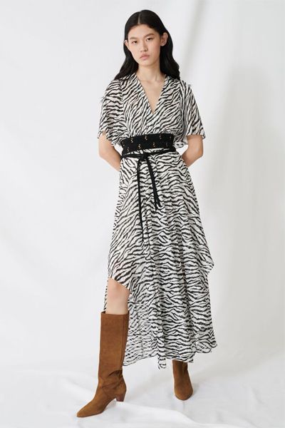 Long Lurex Jacquard Zebra-Print Dress from Maje