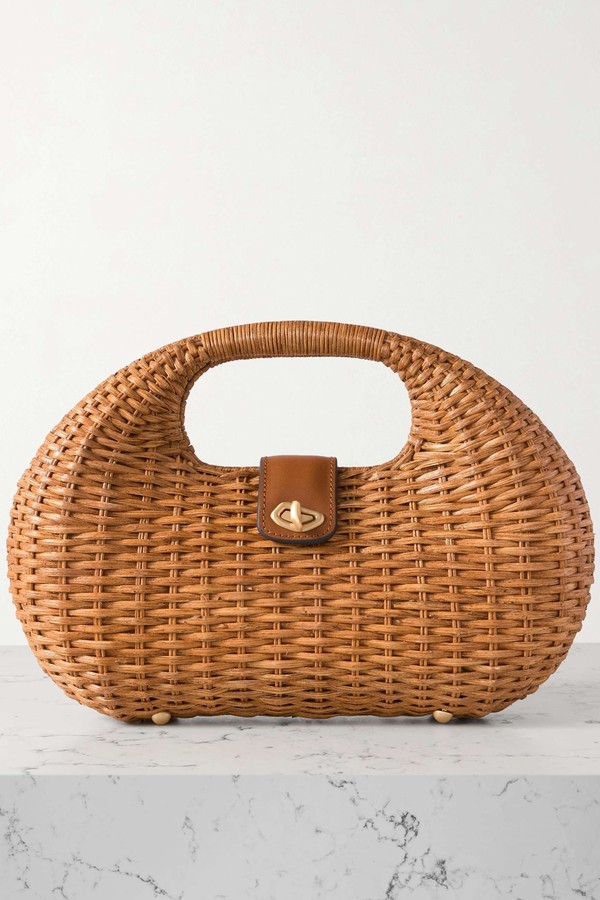 Lydia Leather-Trimmed Rattan Tote from CULT GAIA