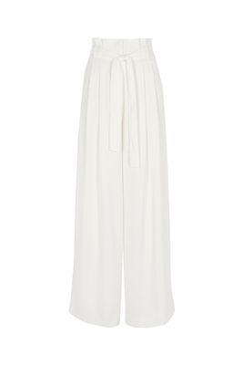 White Paperbag Waist Wide Leg Trousers