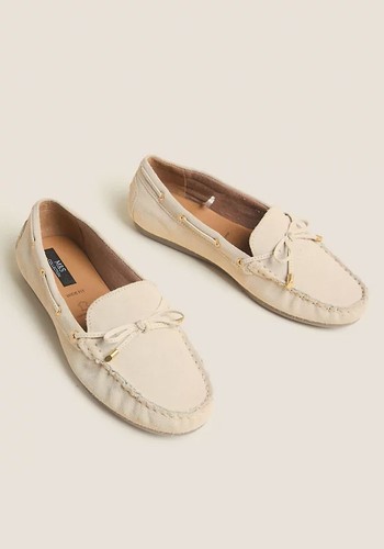 Wide Fit Suede Bow Trim Boat Shoes from Marks & Spencer