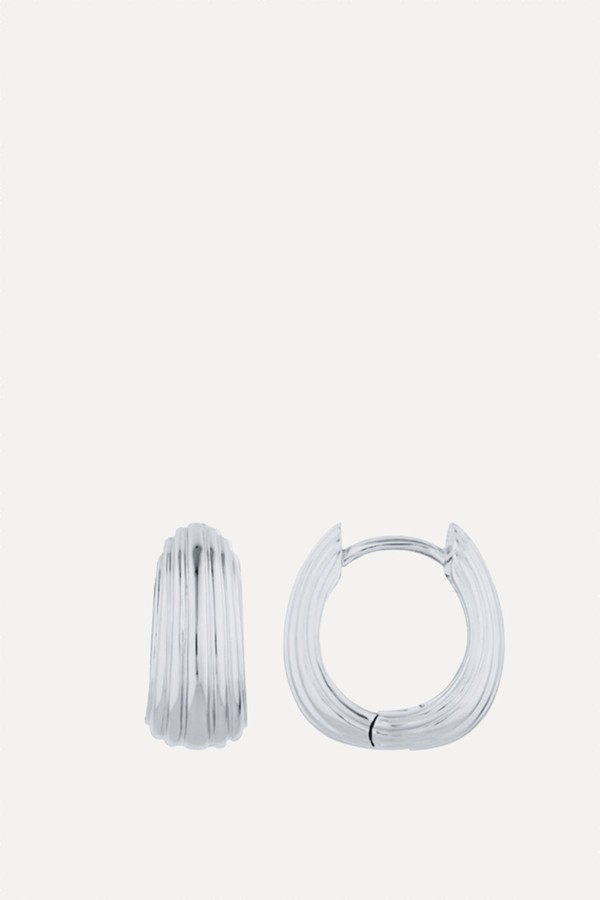 Ridged Silver Small Hoop Earrings