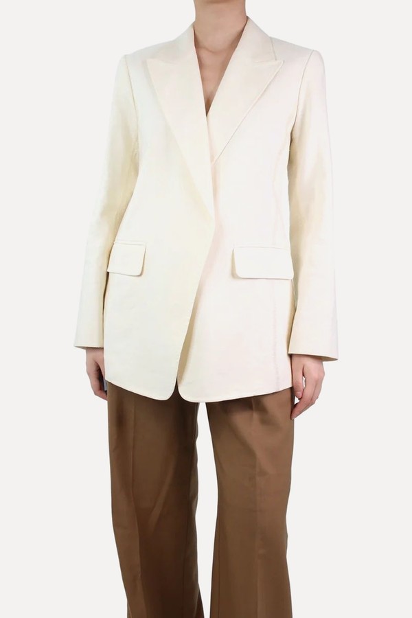 Cream Linen & Silk-Blend Blazer from Chloé