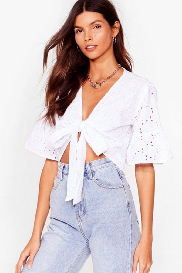 Tie Can't Wait Broderie Crop Top