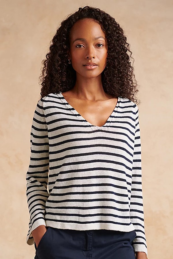 Linen V-Neck Stripe Jumper