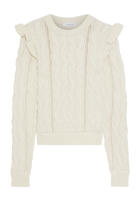 Sofia Ruffled Cable-Knit Cotton-Blend Sweater from Frame