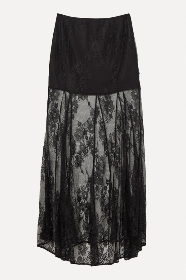 Sheer Lace Godet Woven Maxi Skirt from Karen Millen