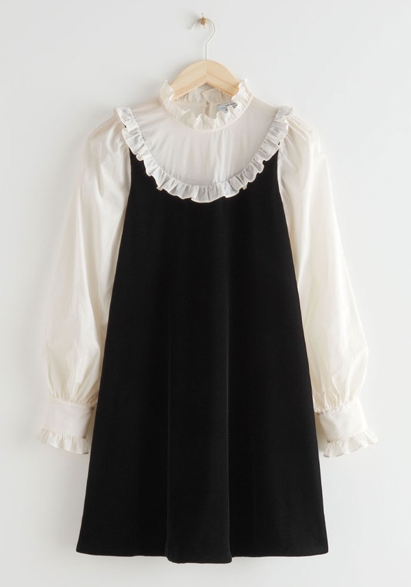 Ruffled Velvet Balloon Sleeve Mini Dress from & Other Stories