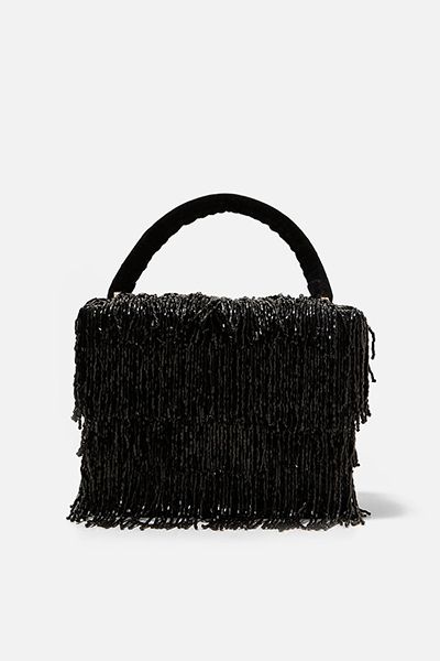 Fringed Velvet Handbag with Beads from Zara