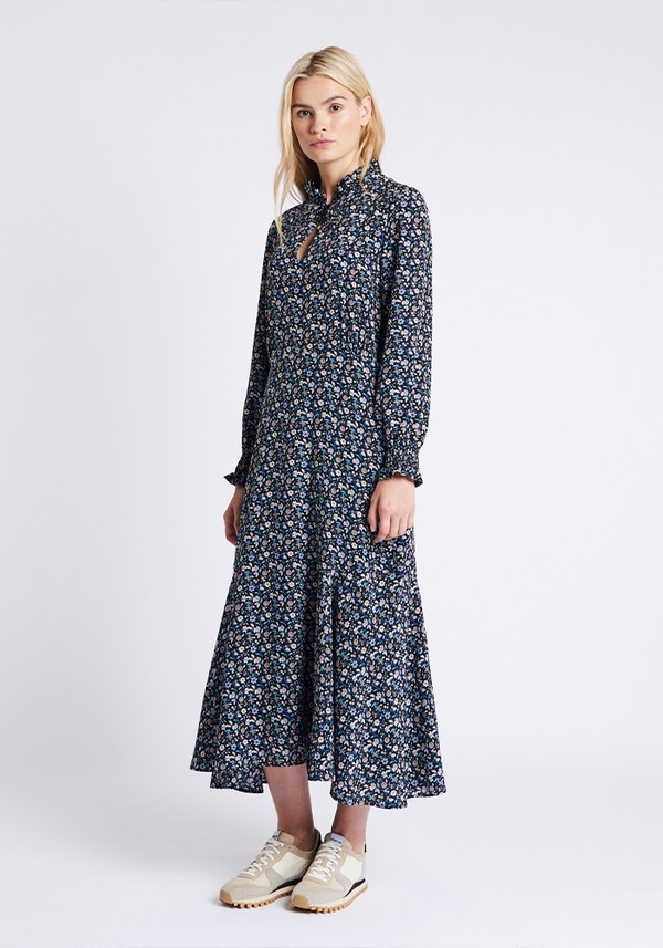 Liberty Print Frill Collar Silk Dress