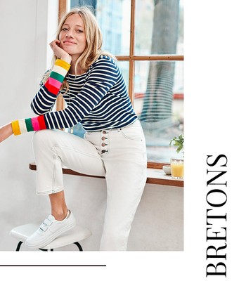 Navy Multi Cuff Long Sleeve Cotton Breton Top | £32