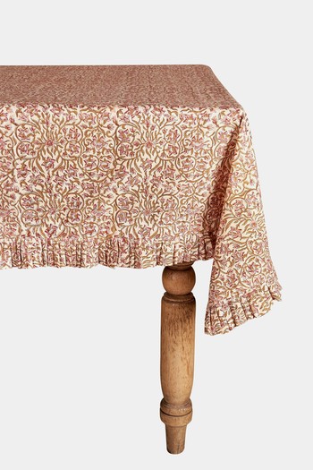 Blush Pink Floral Cotton Tablecloth from Cutter Brooks