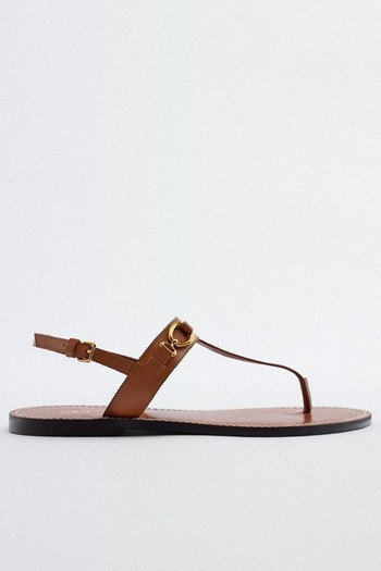 Flat Leather Sandals from Zara