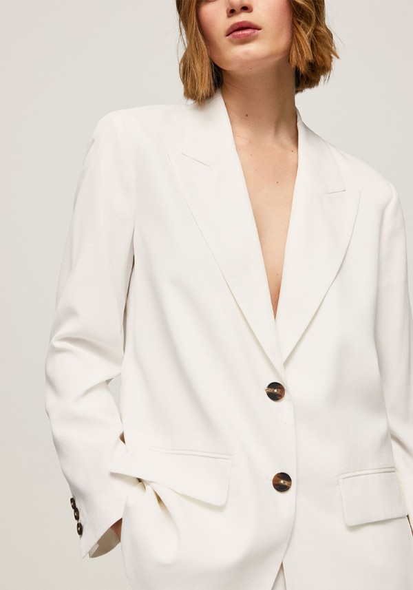 Relaxed Fit Linen Blazer White 