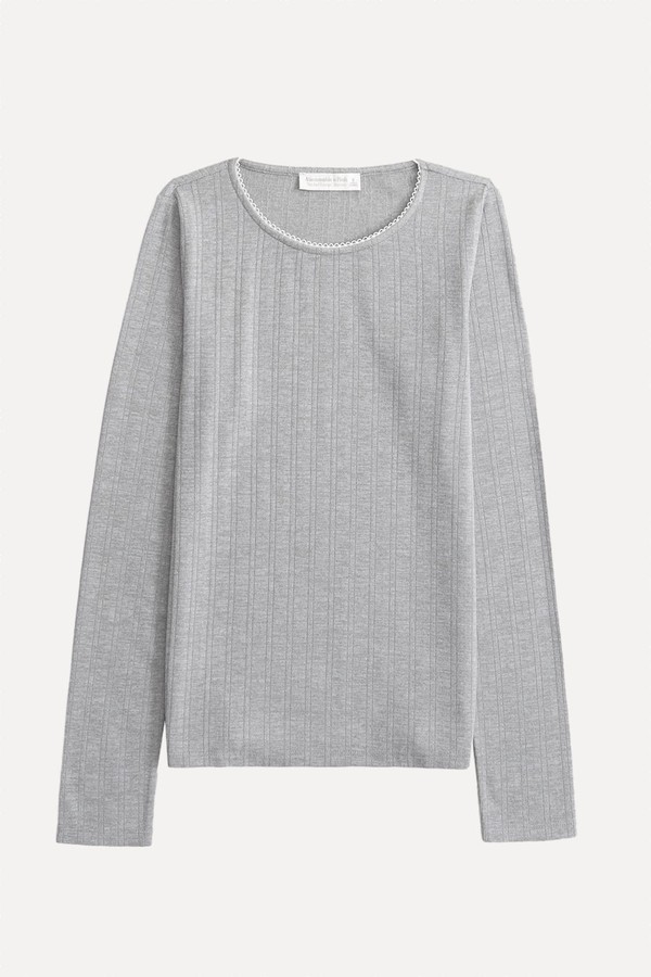 Long-Sleeve Pointelle Sleep Top from Abercrombie & Fitch