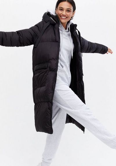 Black Hooded Long Puffer Jacket