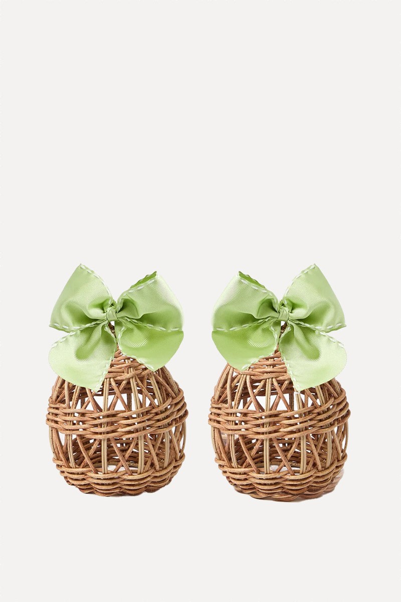 Small Rattan Woven Egg With Saddlestitch Bows from Mrs Alice