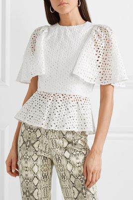 Open-Back Broderie Anglaise Cotton Peplum Top from Les Reveries