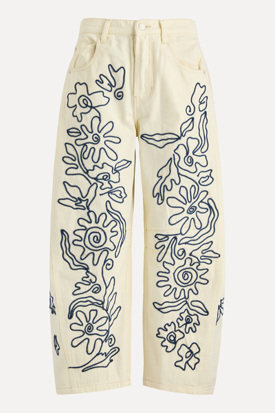 Good Luck Soutache Cropped Barrel-Leg Jeans from Free People