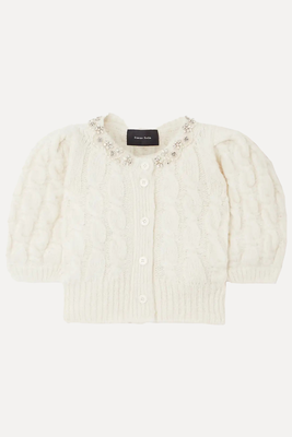 Cropped Embellished Cable-Knit Alpaca-Blend Cardigan from Simone Rocha