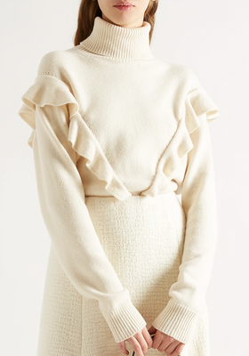 Ruffled Recycled Cashmere Turtleneck Sweater from Chloe