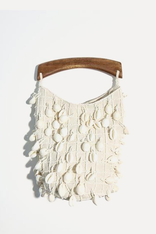 Beaded Fabric Bucket Bag