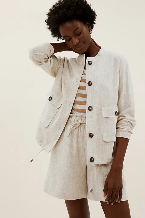 Linen Blend Lightweight Bomber Jacket
