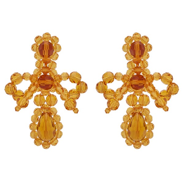 Bow Crystal-Beaded Drop Earrings