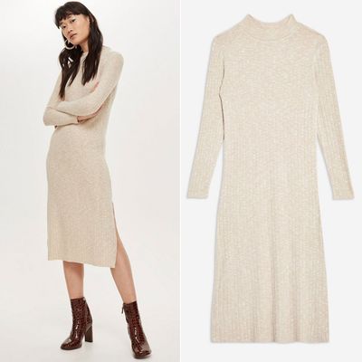 Ribbed High Neck Midi Dress