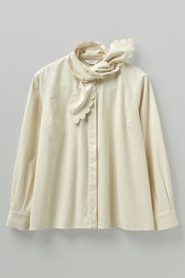 Tie Neck Cotton Pique Shirt from Toast