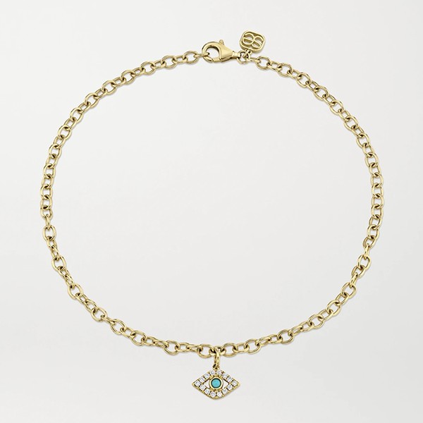 Large Evil Eye 14-Karat Gold Diamond And Turquoise Anklet from Sydney Evan