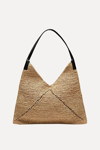 Raffia Flat Shopper Bag With Leather Handle from Massimo Dutti