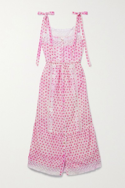 Carlyle Lace-Trimmed Embroidered Floral-Print Cotton Voile Midi Dress from Love Shack Fancy