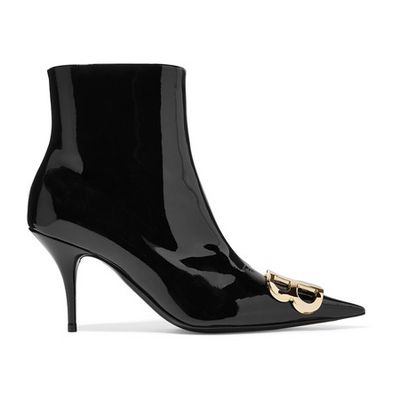 Logo Embellished Patent Leather Ankle Boots