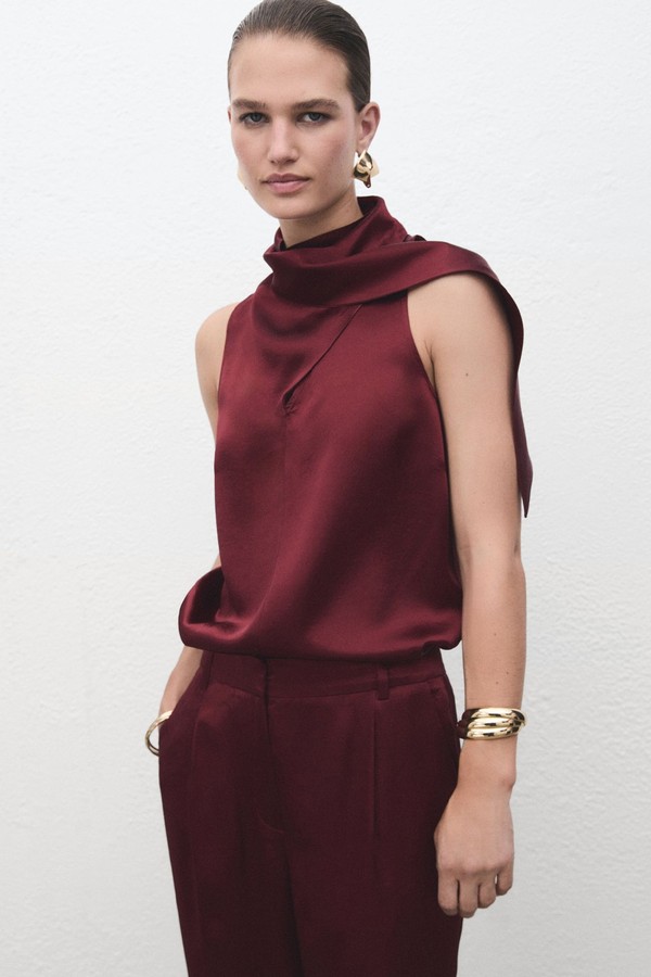 Satin Blouse With Foulard