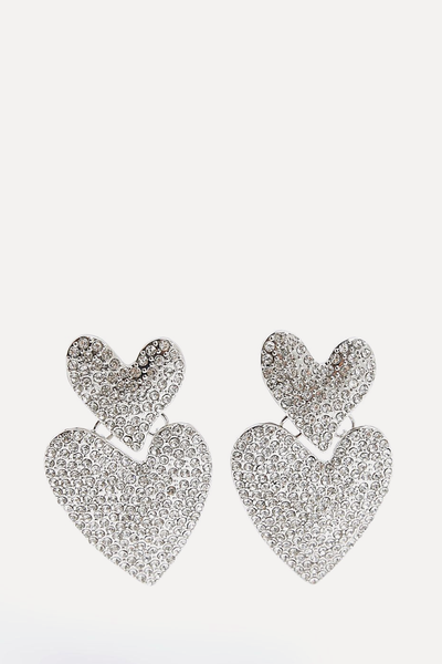 Silver Heart Stone Earrings from River Island