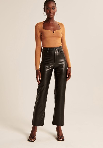 Vegan Leather Ankle Straight Pants